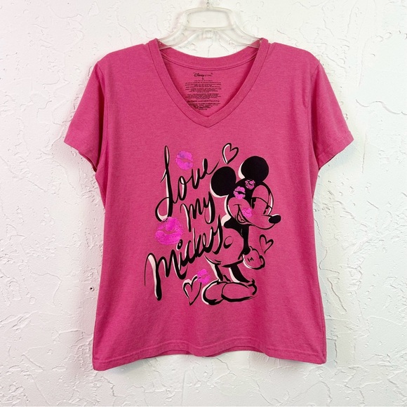 Disney Minnie Mouse Pink V-neck Short Sleeve T-shirt Size XL - Picture 1 of 5